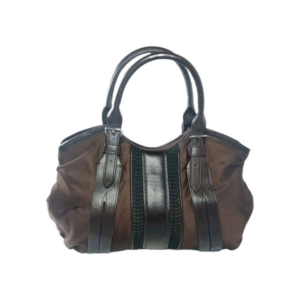 Cole haan Handbag Brown Satchel Nylon Leather Trim Knit Accents